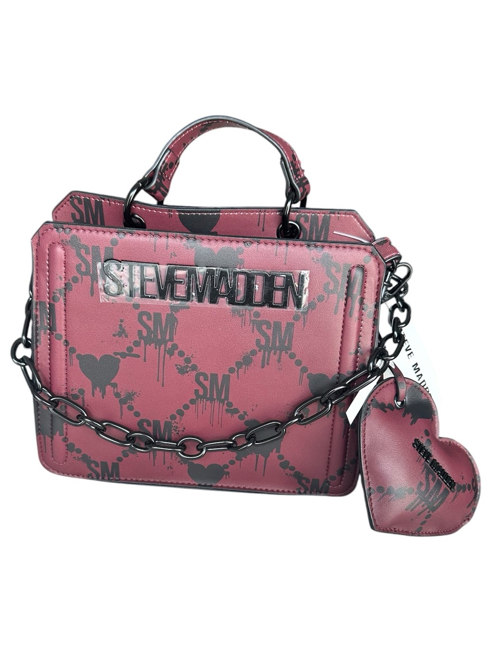 Steve Madden Bevelyn Satchel Wine & Black Bleeding Hearts Purse